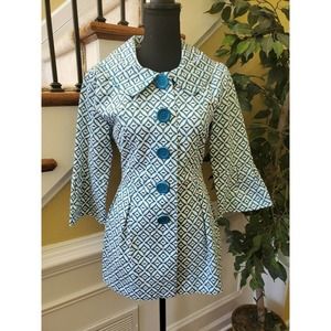 Eden Court Turquoise White Lined Coat Size S